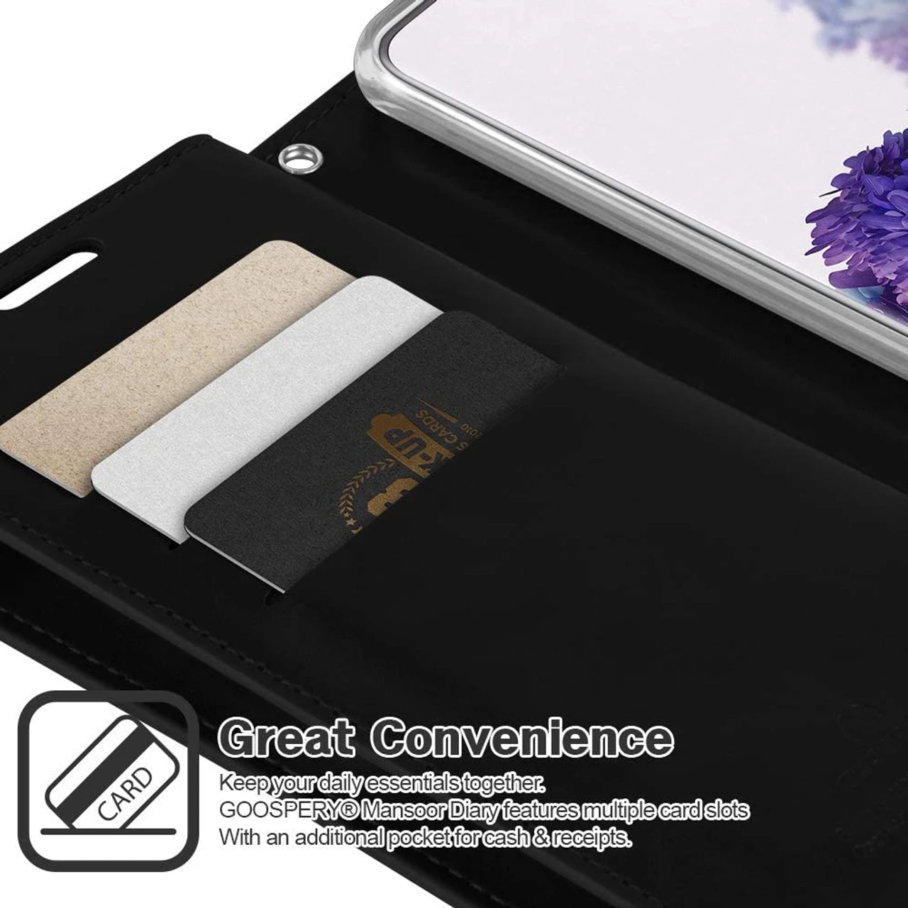 Black Genuine Mercury Mansoor Diary Wallet Case For Galaxy A04s 5 Black Genuine Mercury Mansoor Diary Wallet Case For Galaxy A04s - Image 5