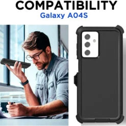 Black Military Full Body Shock Proof Defender Case For Galaxy A04s -Cheap NewCase Store galaxy a04s military grade defender holster case black 5 58458.1684989049