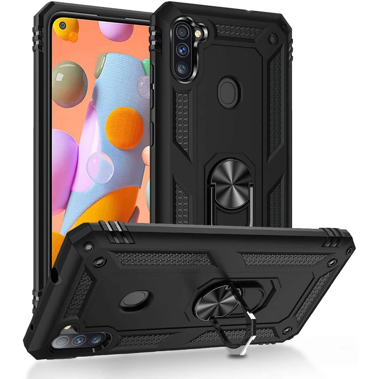 Black Galaxy A11 Shock Proof 360 Rotating Metal Ring Stand Case 1 Black Galaxy A11 Shock Proof 360 Rotating Metal Ring Stand Case