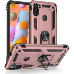 Rose Gold Galaxy A11 Heavy Duty 360 Rotating Metal Ring Stand Case
