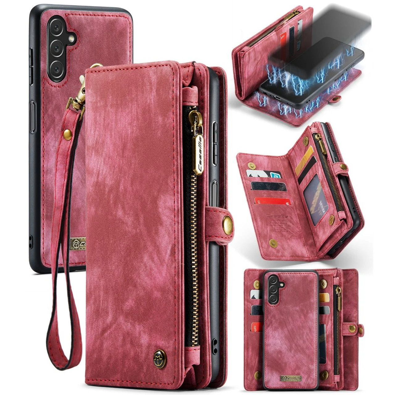 Red Wallet Zipper Purse Removeable Magnetic Case For Galaxy A13 5G 4 Red Wallet Zipper Purse Removeable Magnetic Case For Galaxy A13 5G - Image 4