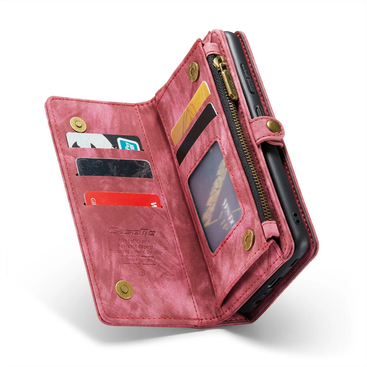 Red Wallet Zipper Purse Removeable Magnetic Case For Galaxy A13 5G 6 Red Wallet Zipper Purse Removeable Magnetic Case For Galaxy A13 5G - Image 6