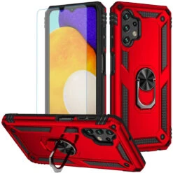 Red Hybrid Shock Proof Rotating Metal Ring Case For Galaxy A13