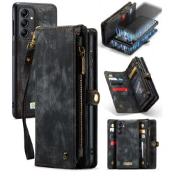 Black Galaxy A14 5G Multi-Functional Wallet Detachable Magnetic Case