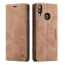 Brown CaseMe Slim Magnetic Elegant Wallet Case For Galaxy A20 / A30