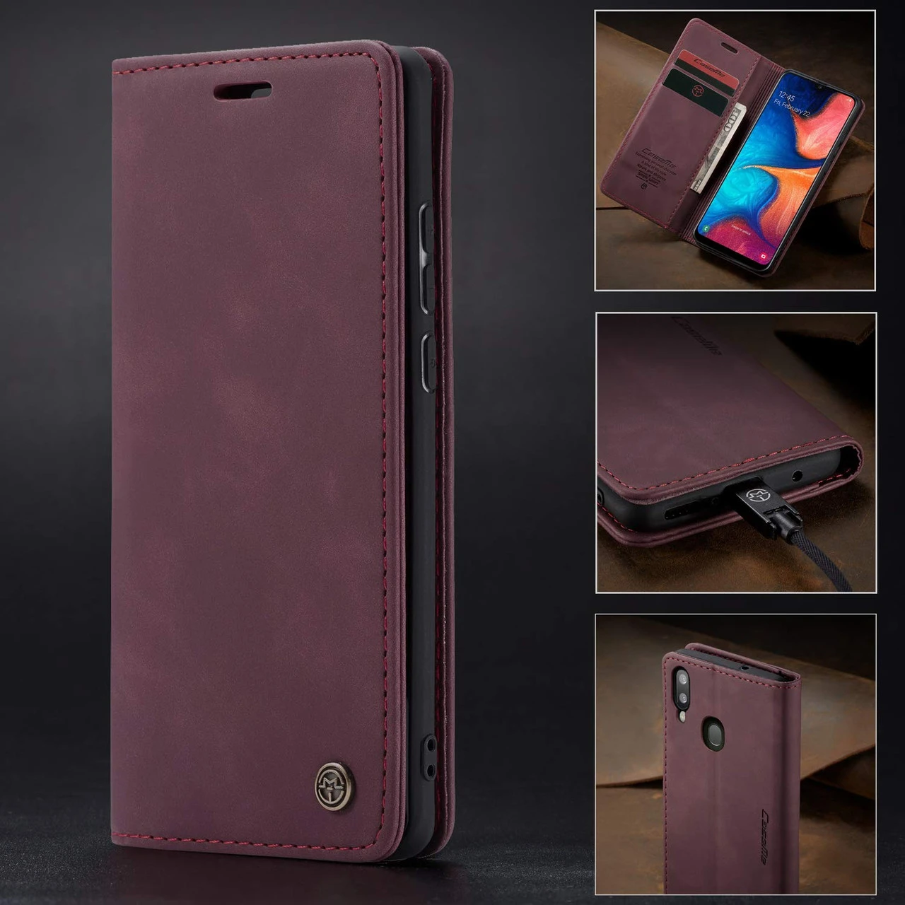 Wine CaseMe Compact Flip Premium Wallet Case For Galaxy A20 / A30 2 Wine CaseMe Compact Flip Premium Wallet Case For Galaxy A20 / A30 - Image 2