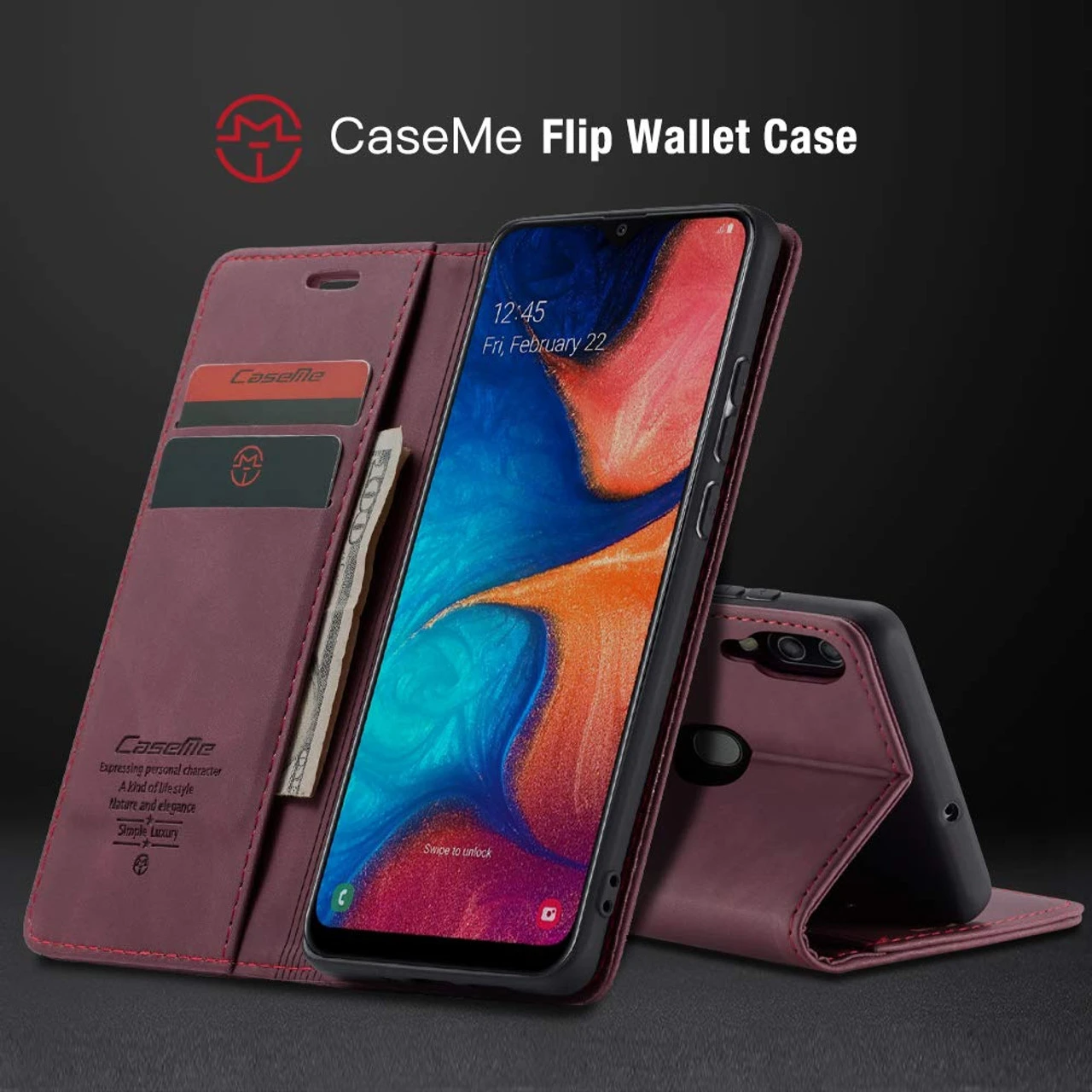 Wine CaseMe Compact Flip Premium Wallet Case For Galaxy A20 / A30 4 Wine CaseMe Compact Flip Premium Wallet Case For Galaxy A20 / A30 - Image 4