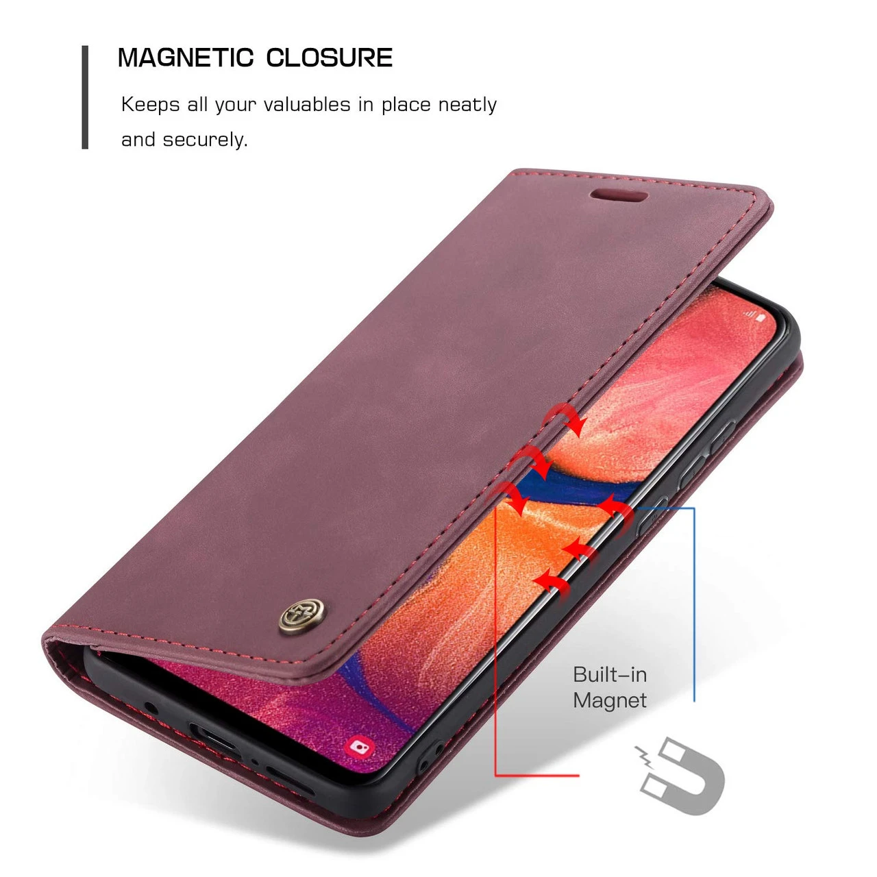 Wine CaseMe Compact Flip Premium Wallet Case For Galaxy A20 / A30 5 Wine CaseMe Compact Flip Premium Wallet Case For Galaxy A20 / A30 - Image 5