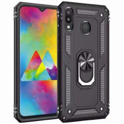 Front Page 44 Black Samsung Galaxy A20 / A30 Hybrid Armor Metal Ring Stand Case
