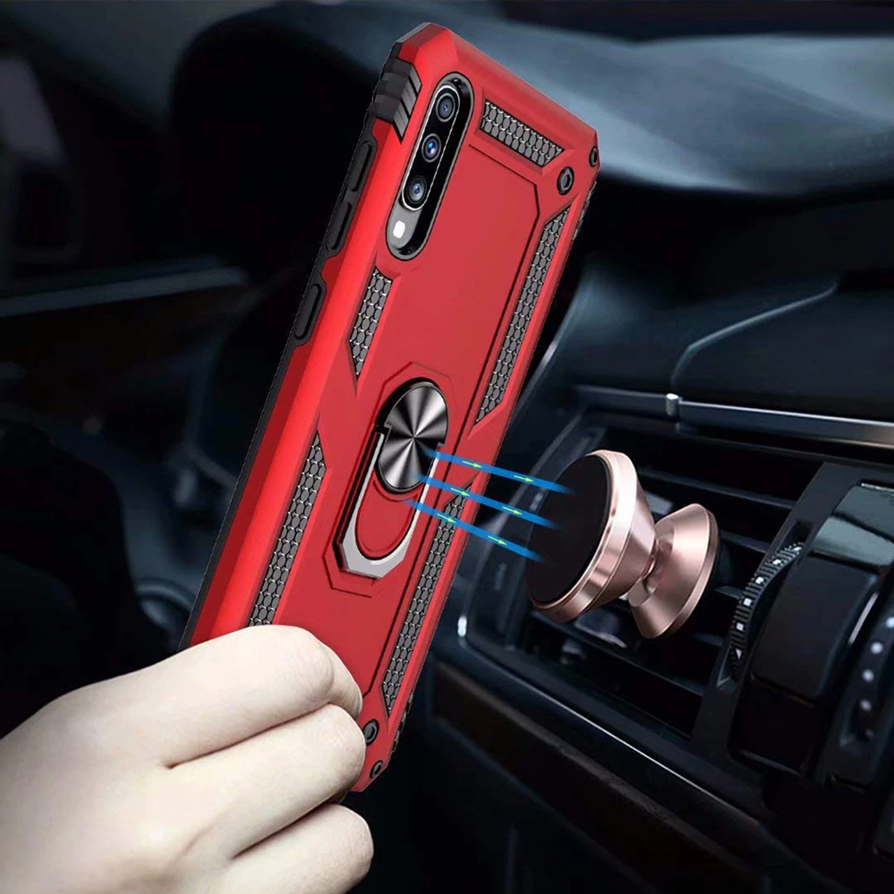 Red 360 Rotating Metal Stand Slim Armor Case Cover For Galaxy A70 5 Red 360 Rotating Metal Stand Slim Armor Case Cover For Galaxy A70 - Image 5