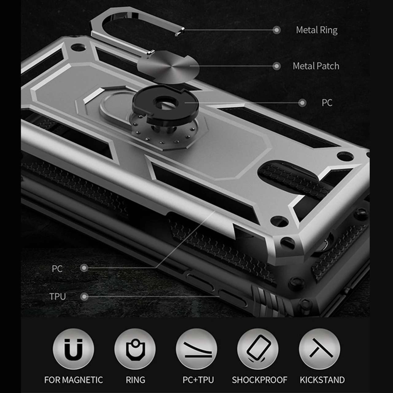 Black Samsung Galaxy A20 / A30 Hybrid Armor Metal Ring Stand Case 4 Black Samsung Galaxy A20 / A30 Hybrid Armor Metal Ring Stand Case - Image 4