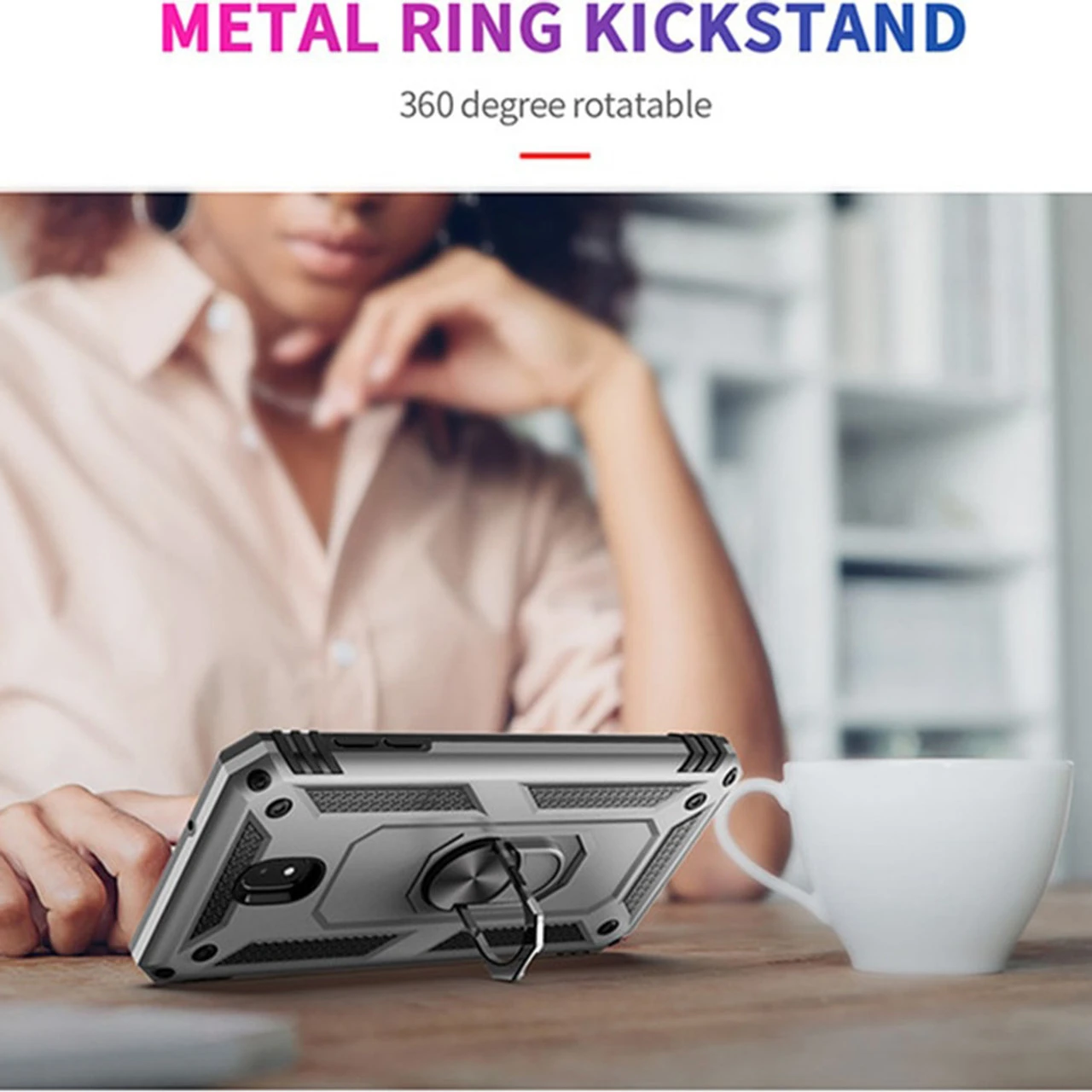 Silver Galaxy A70 Slim Armor 360 Rotating Metal Ring Stand Case Cover 4 Silver Galaxy A70 Slim Armor 360 Rotating Metal Ring Stand Case Cover - Image 4