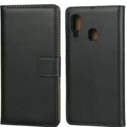 Front Page 36 Samsung Galaxy A20 Genuine Leather Business Wallet Smart Case - Black