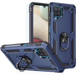 Navy Galaxy A22 4G Slim Armour 360 Degree Ring Stand Case