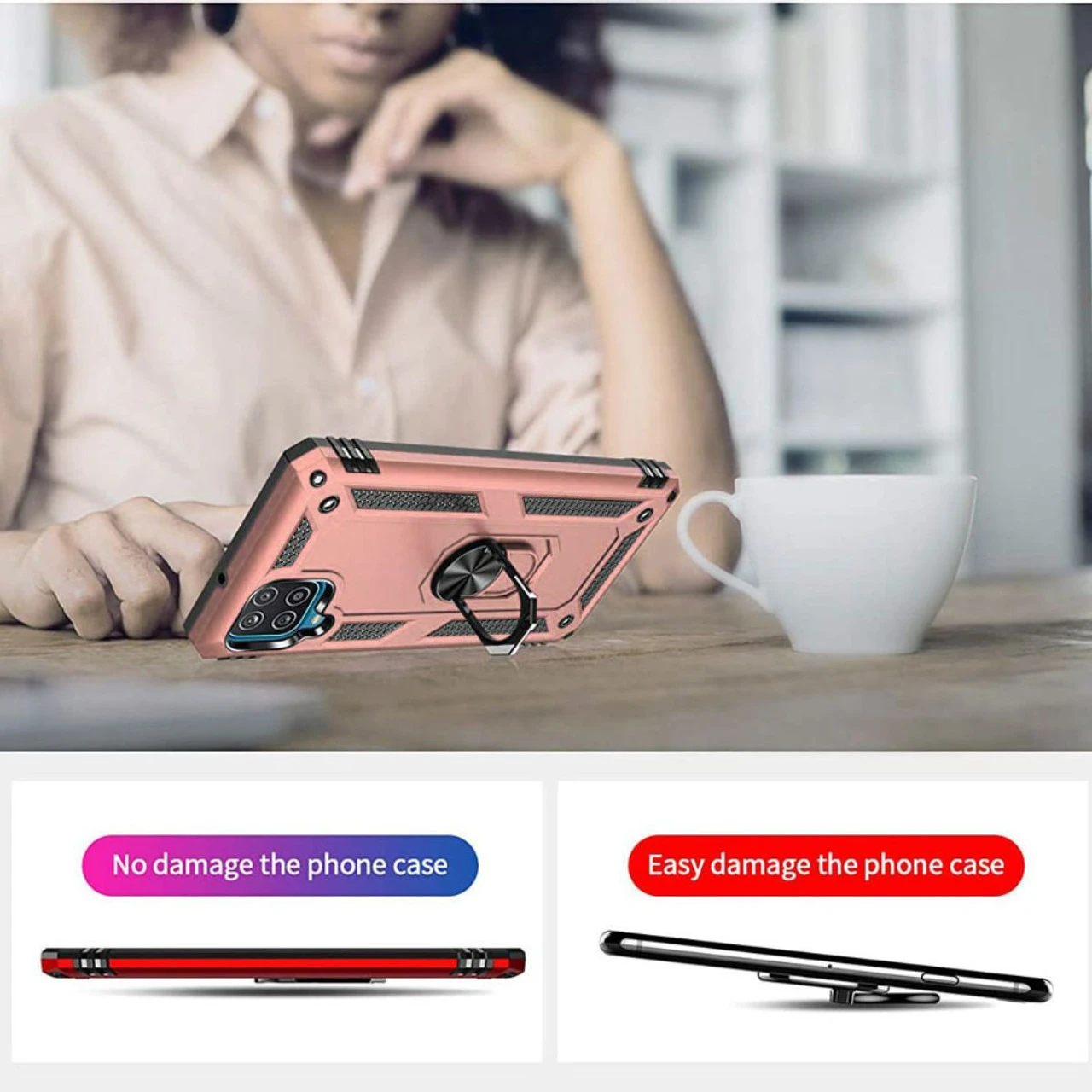 Rose Gold Galaxy A22 4G Heavy Duty 360 Rotating Metal Ring Stand Case 2 Rose Gold Galaxy A22 4G Heavy Duty 360 Rotating Metal Ring Stand Case - Image 2