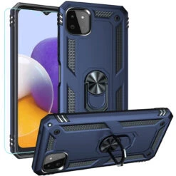 Navy Galaxy A22 5G Slim Armour 360 Degree Ring Stand Case