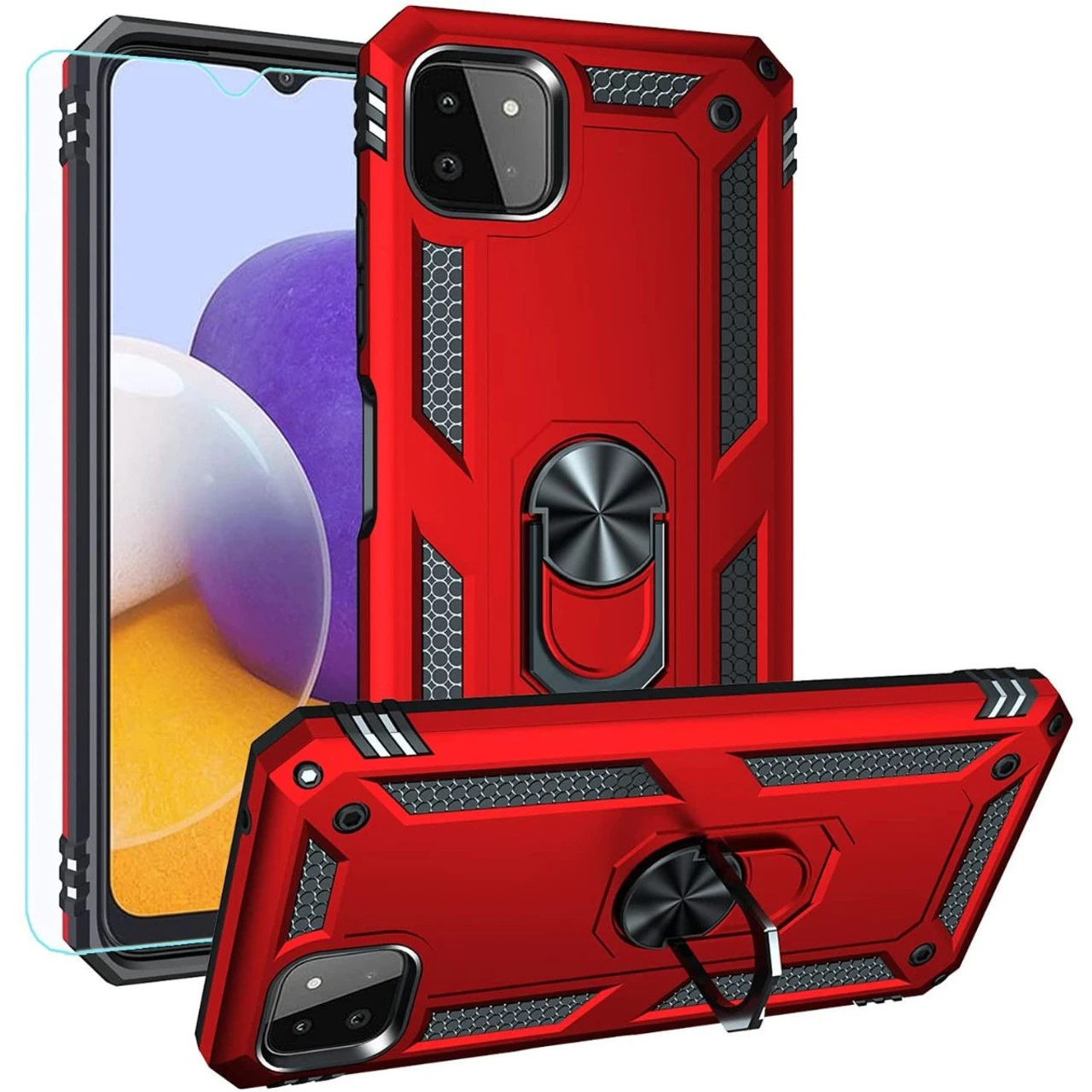 Red Metal 360 Degree Ring Holder Stand Case For Galaxy A22 5G 1 Red Metal 360 Degree Ring Holder Stand Case For Galaxy A22 5G