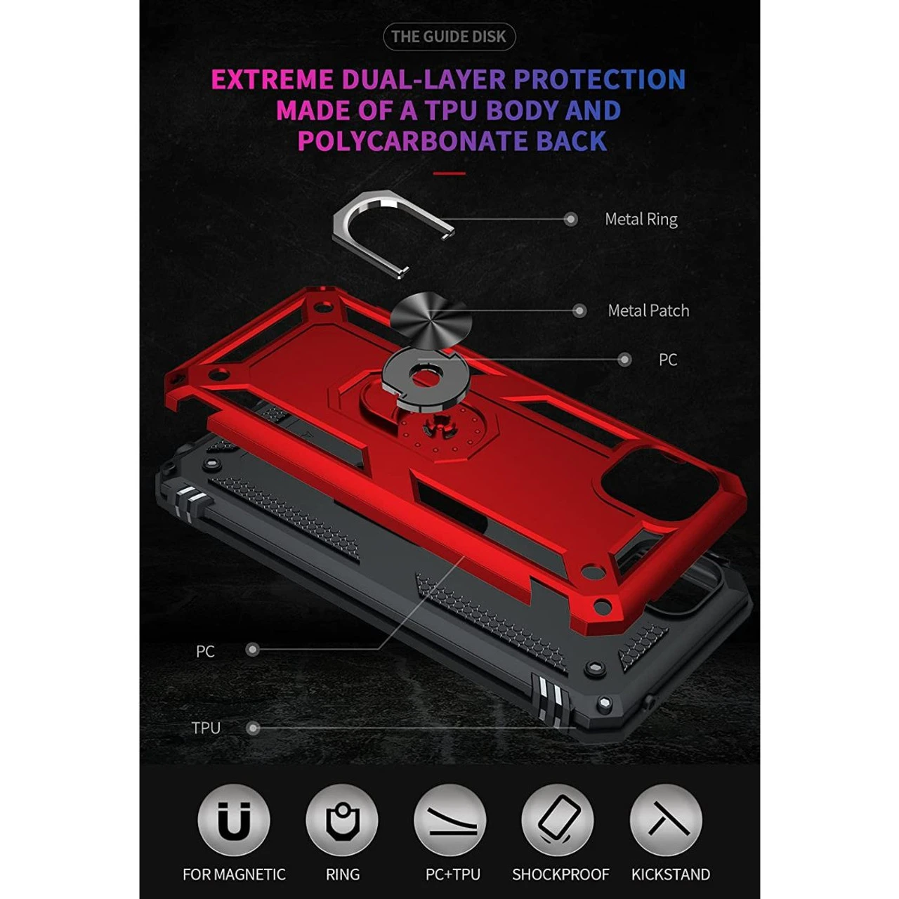 Red Metal 360 Degree Ring Holder Stand Case For Galaxy A22 5G 2 Red Metal 360 Degree Ring Holder Stand Case For Galaxy A22 5G - Image 2