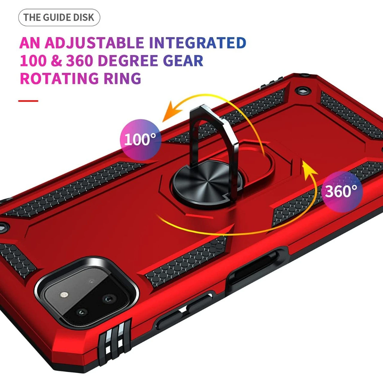 Red Metal 360 Degree Ring Holder Stand Case For Galaxy A22 5G 5 Red Metal 360 Degree Ring Holder Stand Case For Galaxy A22 5G - Image 5