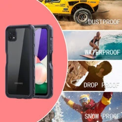 Black Waterproof Dirtproof Heavy Duty Case For Galaxy A22 5G -Cheap NewCase Store galaxy a22 5g waterproof case black 4 26913.1690165237
