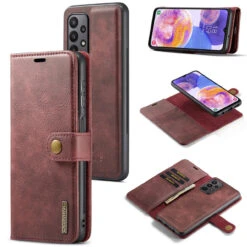 Red Galaxy A23 DG.Ming Textured 3 Card 1 Cash Wallet Magnetic Case