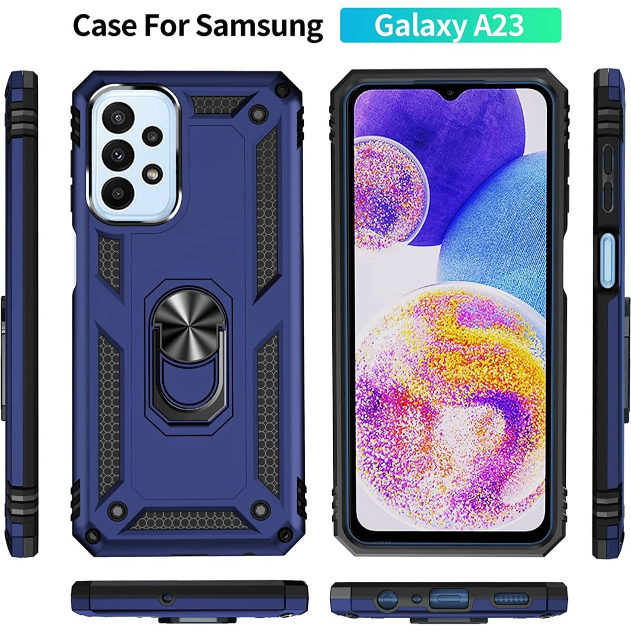 Navy Metal Circle 360 Degree Ring Case Cover For Galaxy A23 2 Navy Metal Circle 360 Degree Ring Case Cover For Galaxy A23 - Image 2