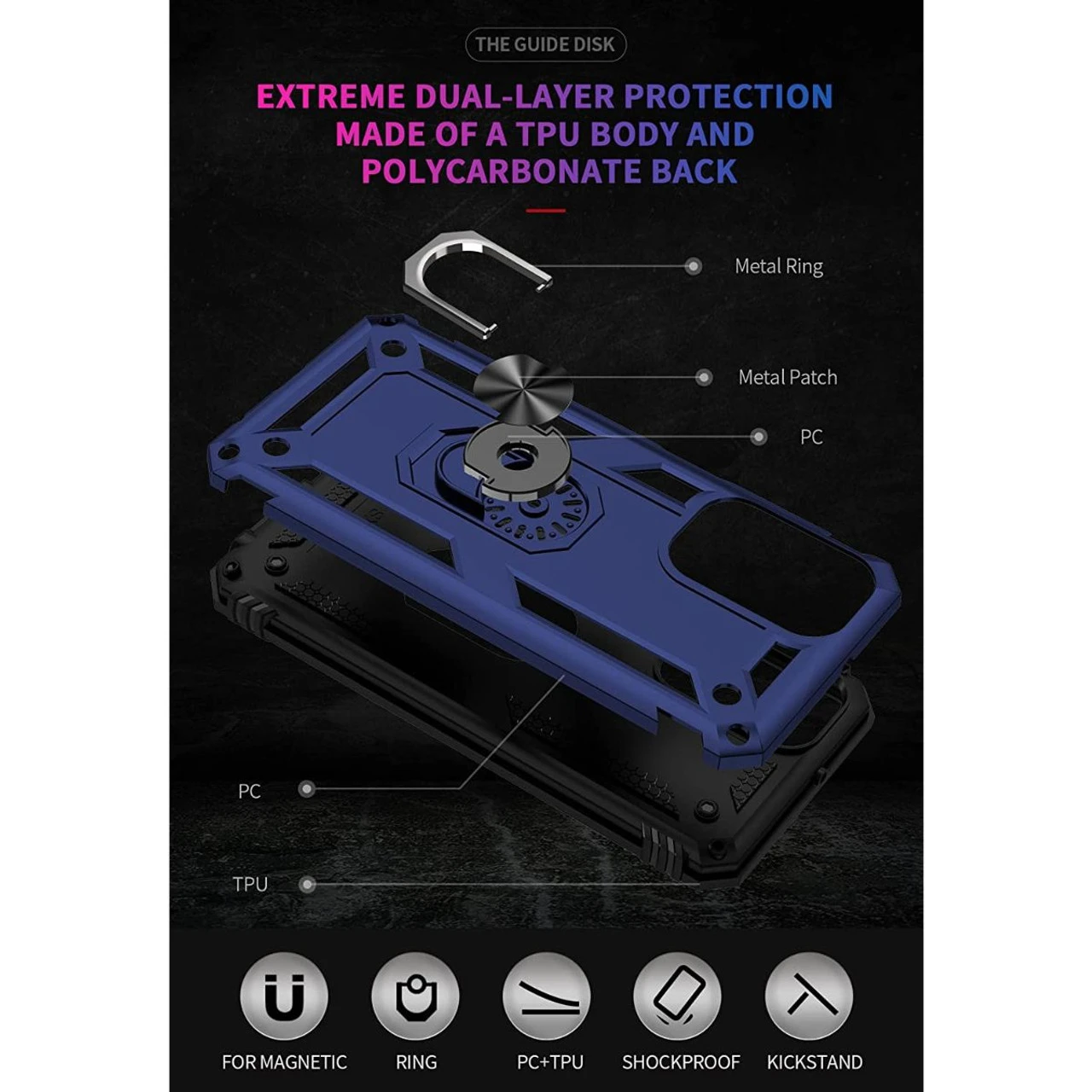 Navy Metal Circle 360 Degree Ring Case Cover For Galaxy A23 3 Navy Metal Circle 360 Degree Ring Case Cover For Galaxy A23 - Image 3