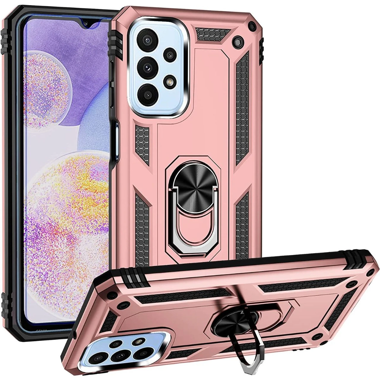 Rose Gold Galaxy A23 360 Degree Ring Shock Proof Defender Case 1 Rose Gold Galaxy A23 360 Degree Ring Shock Proof Defender Case