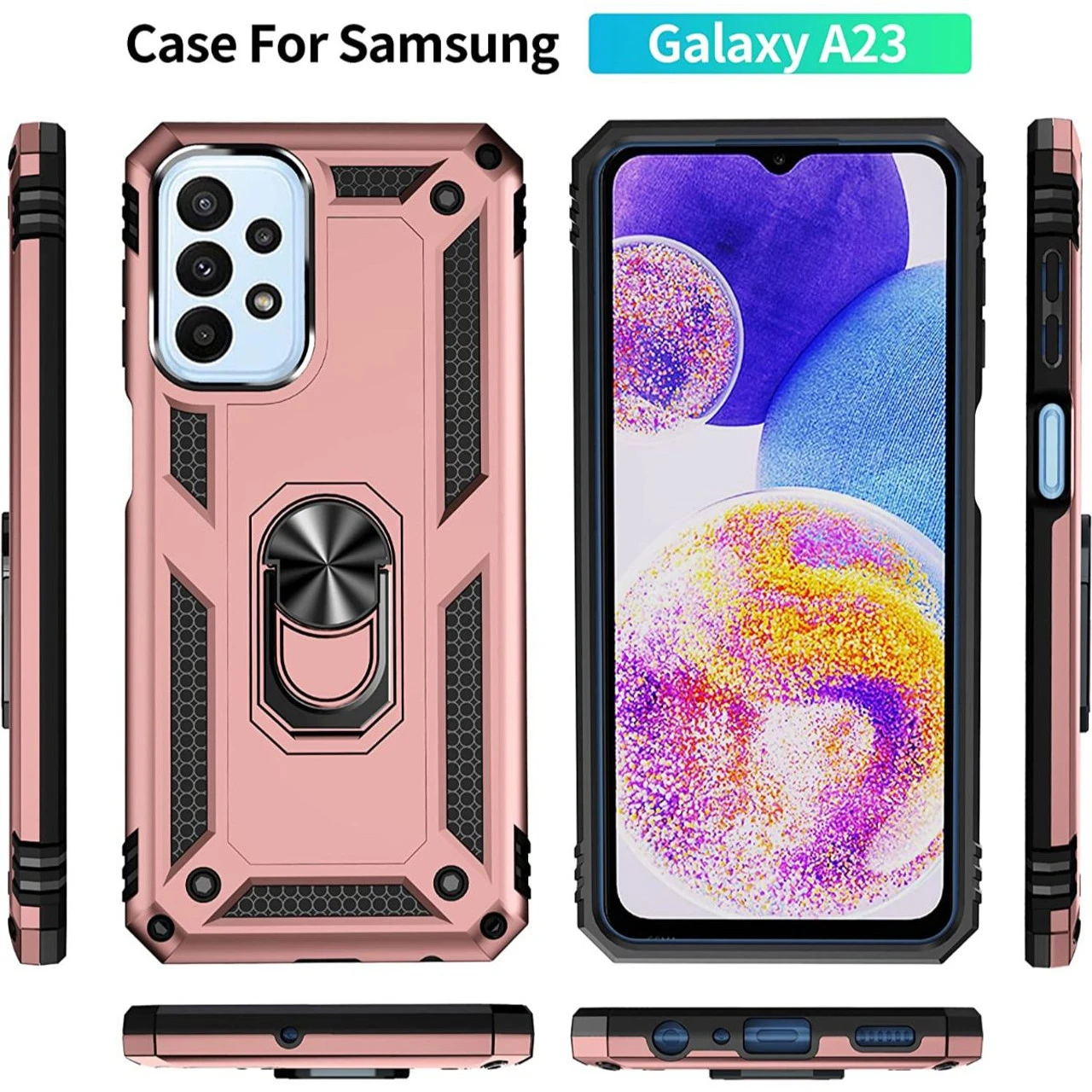 Rose Gold Galaxy A23 360 Degree Ring Shock Proof Defender Case 2 Rose Gold Galaxy A23 360 Degree Ring Shock Proof Defender Case - Image 2