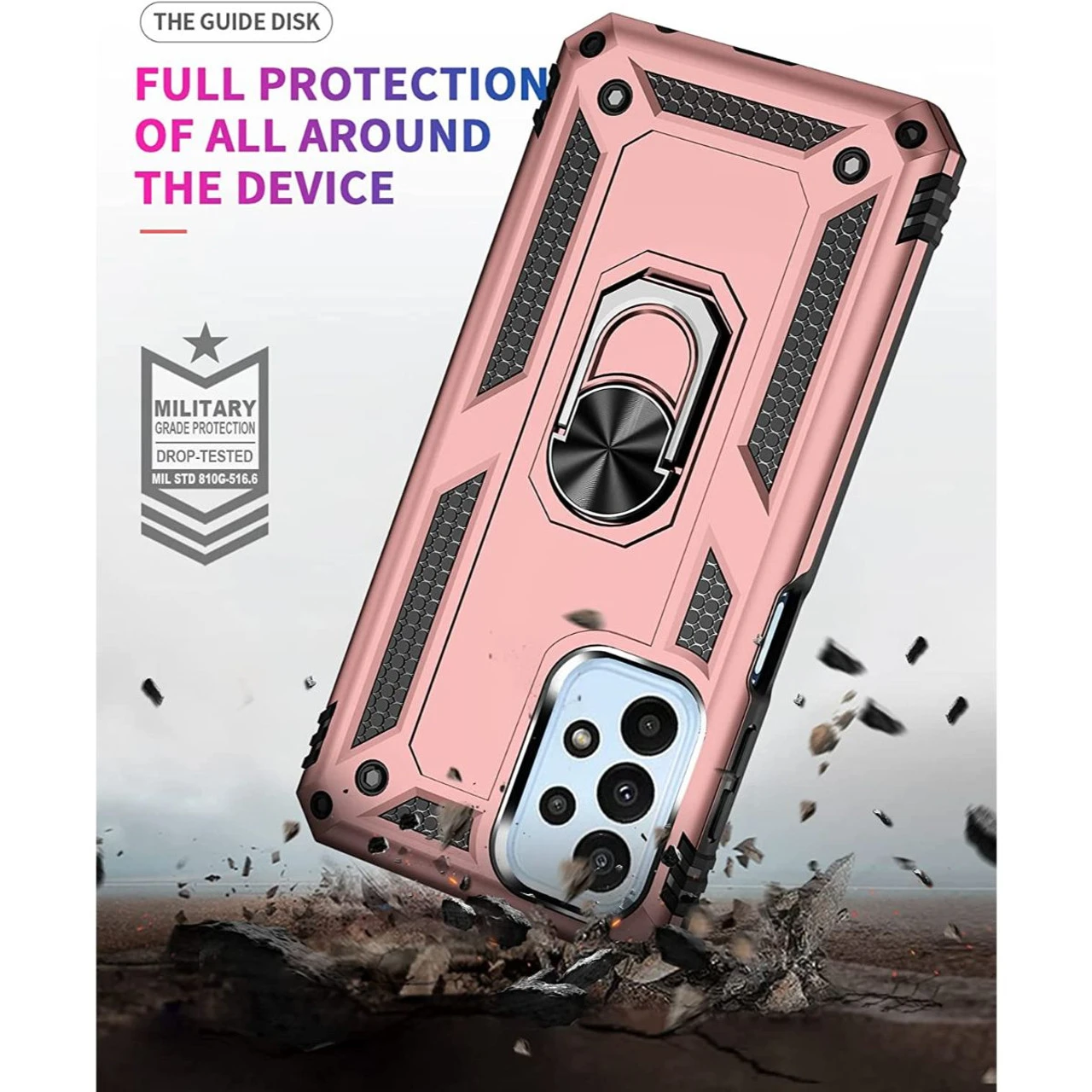 Rose Gold Galaxy A23 360 Degree Ring Shock Proof Defender Case 5 Rose Gold Galaxy A23 360 Degree Ring Shock Proof Defender Case - Image 5