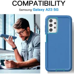 Light Blue Galaxy A23 Heavy Duty Military Defense Drop Proof Case -Cheap NewCase Store galaxy a23 military grade defender case light blue 3 08557.1680230094