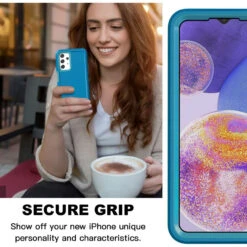 Light Blue Galaxy A23 Heavy Duty Military Defense Drop Proof Case -Cheap NewCase Store galaxy a23 military grade defender case light blue 4 99484.1680230094