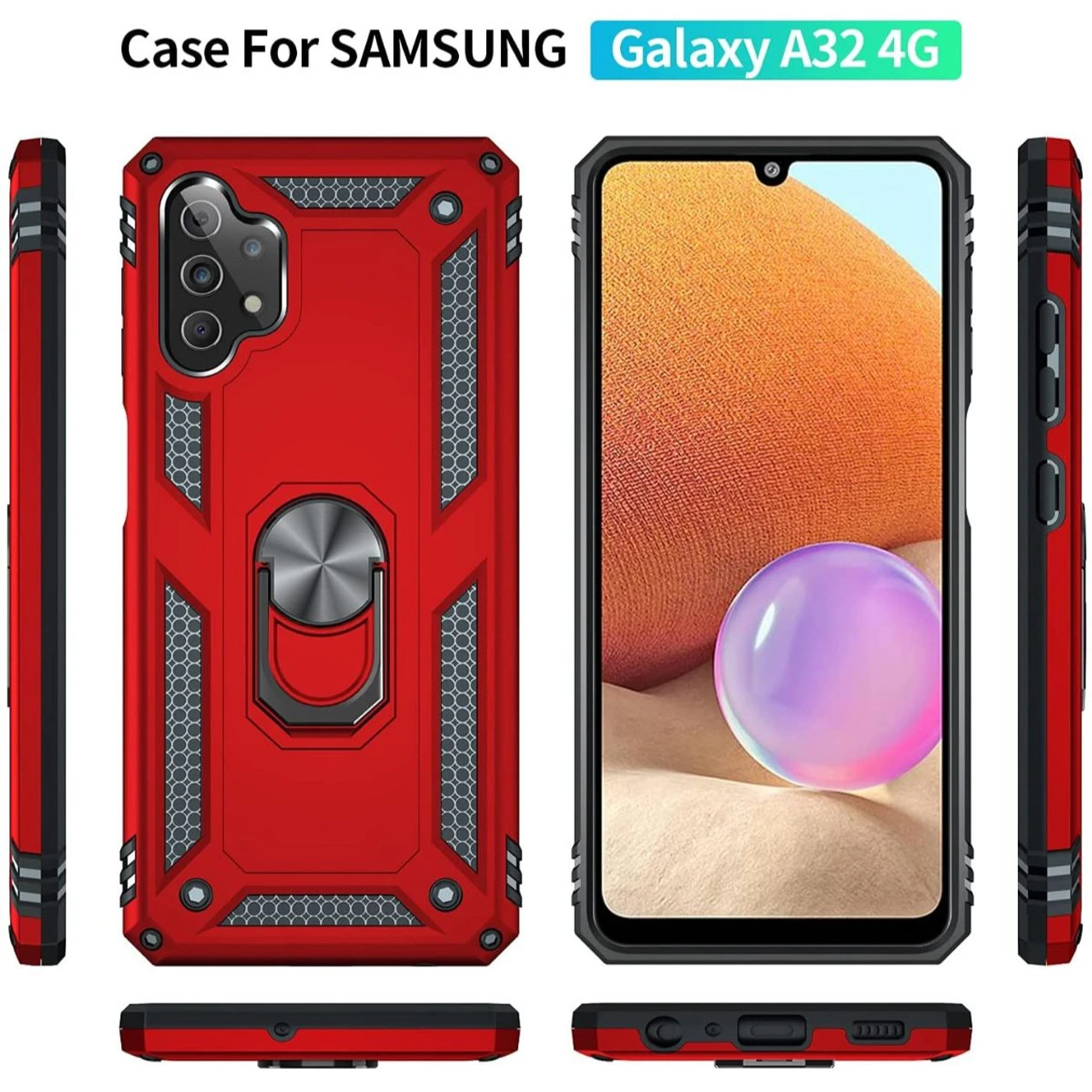 Red Galaxy A32 4G Heavy Duty 360 Rotating Metal Ring Stand Case 3 Red Galaxy A32 4G Heavy Duty 360 Rotating Metal Ring Stand Case - Image 3