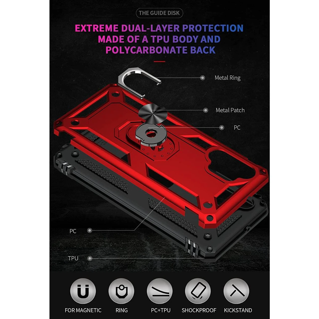 Red Galaxy A32 4G Heavy Duty 360 Rotating Metal Ring Stand Case 6 Red Galaxy A32 4G Heavy Duty 360 Rotating Metal Ring Stand Case - Image 6