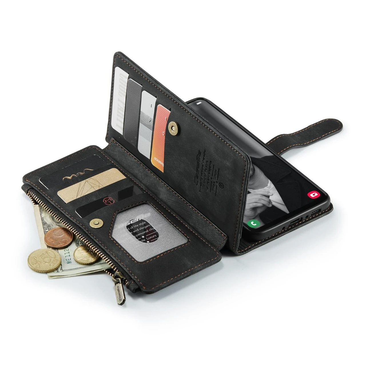 Black CaseMe C30 Wallet Case With Zipper Folio & Wrist Strap For Galaxy A34 5G 7 Black CaseMe C30 Wallet Case With Zipper Folio & Wrist Strap For Galaxy A34 5G - Image 7