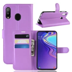 Purple Stylish Litchi Texture Wallet Card Case For Samsung Galaxy A50