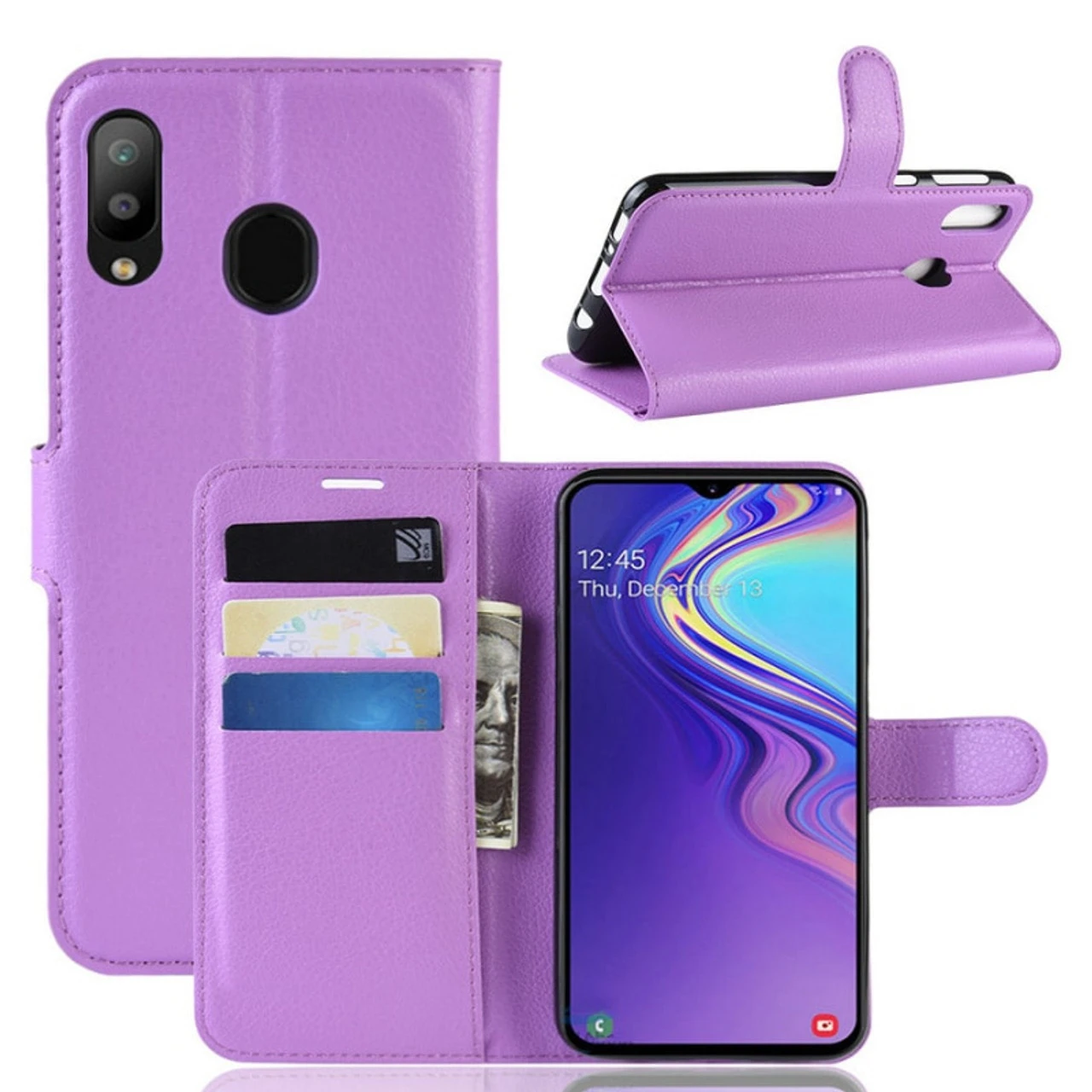 Purple Stylish Litchi Texture Wallet Card Case For Samsung Galaxy A50 1 Purple Stylish Litchi Texture Wallet Card Case For Samsung Galaxy A50