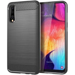 Black Samsung Galaxy A50 Slim Armor Shock Proof Carbon Fibre Case