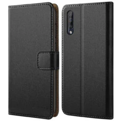 Samsung Galaxy A50 Genuine Leather Business Wallet Smart Case - Black
