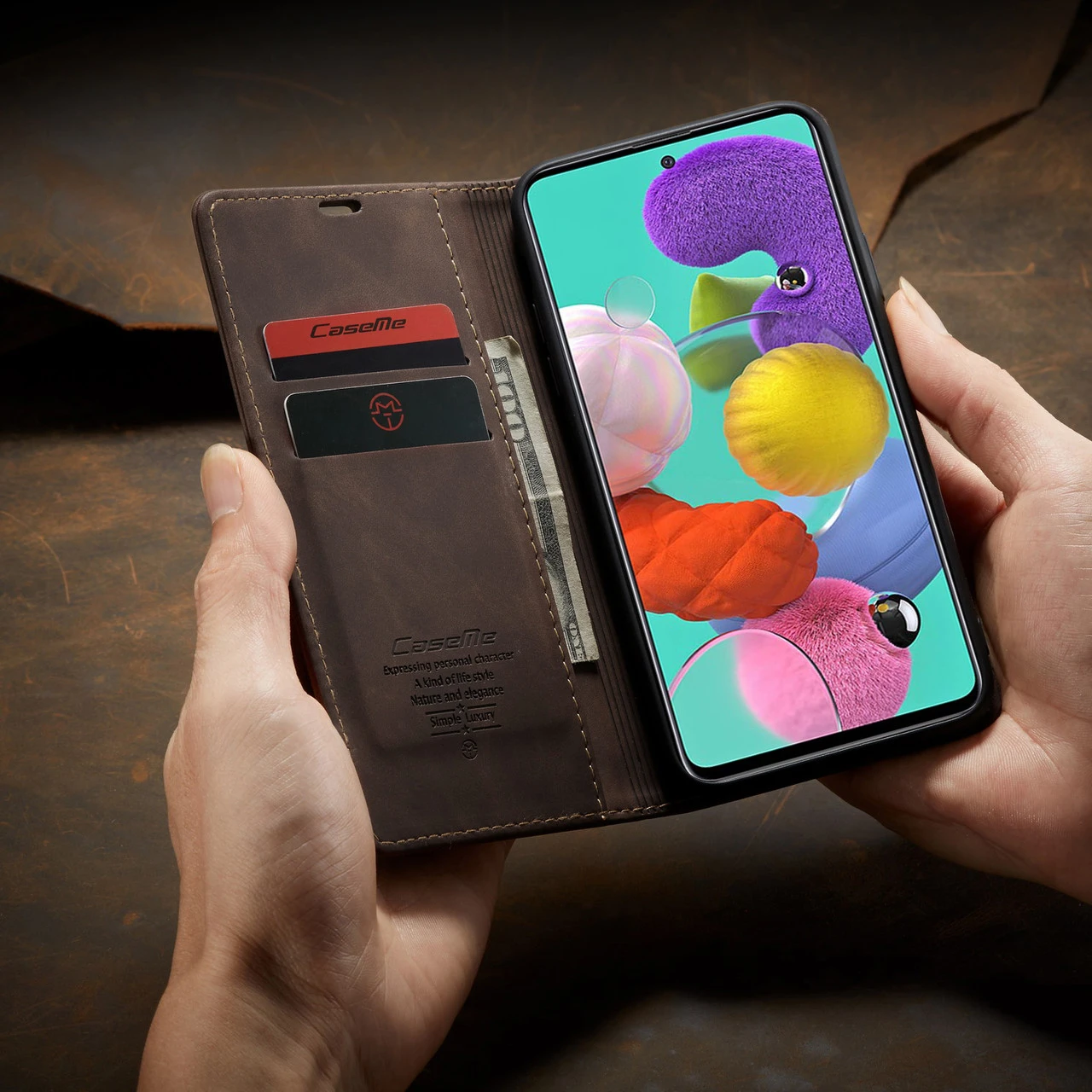 Coffee CaseMe Classy Compact Flip Wallet Card Case For Galaxy A71 4 Coffee CaseMe Classy Compact Flip Wallet Card Case For Galaxy A71 - Image 4