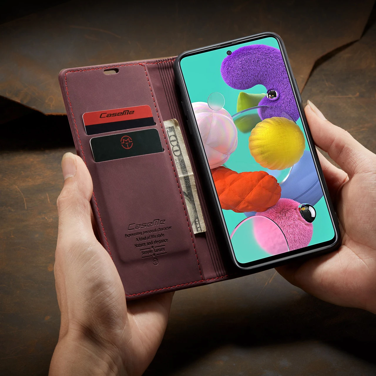 Classy Wine CaseMe Compact Flip Wallet Card Case For Galaxy A51 7 Classy Wine CaseMe Compact Flip Wallet Card Case For Galaxy A51 - Image 7