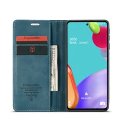 Blue CaseMe Slim Magnetic Classy Wallet Case For Galaxy A52