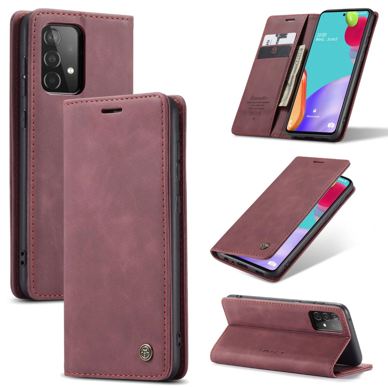 Wine Compact Flip Quality Wallet Case Cover For Galaxy A52 5G 5 Wine Compact Flip Quality Wallet Case Cover For Galaxy A52 5G - Image 5