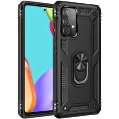 Black Galaxy A52 Slim Armor 360 Rotating Metal Ring Kickstand Case