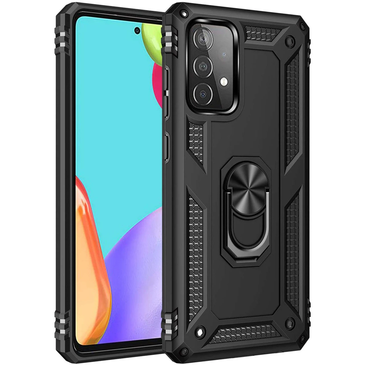 Black Galaxy A52 Slim Armor 360 Rotating Metal Ring Kickstand Case 1 Black Galaxy A52 Slim Armor 360 Rotating Metal Ring Kickstand Case