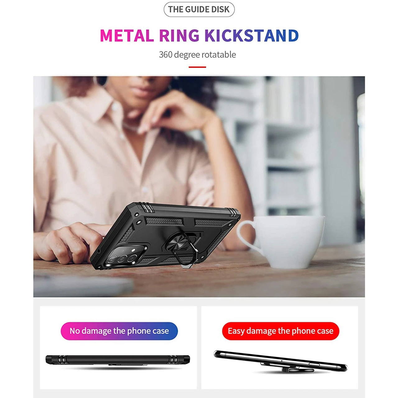 Black Galaxy A52 Slim Armor 360 Rotating Metal Ring Kickstand Case 6 Black Galaxy A52 Slim Armor 360 Rotating Metal Ring Kickstand Case - Image 6