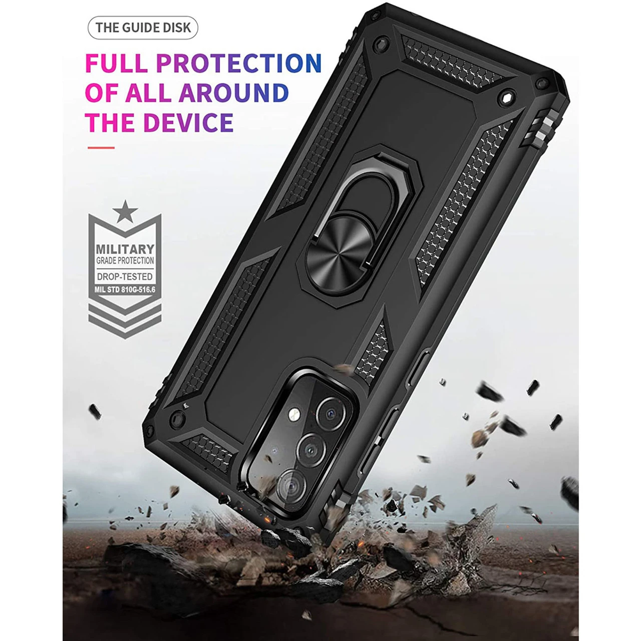 Black Galaxy A52 Slim Armor 360 Rotating Metal Ring Kickstand Case 4 Black Galaxy A52 Slim Armor 360 Rotating Metal Ring Kickstand Case - Image 4