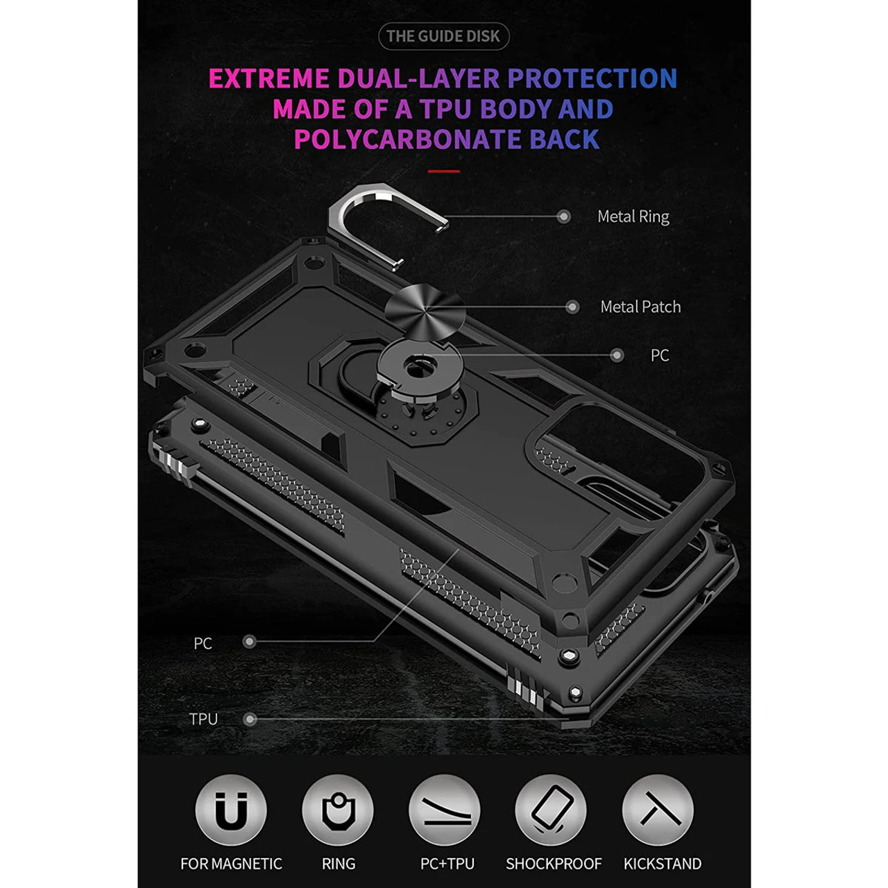 Black Galaxy A52 Slim Armor 360 Rotating Metal Ring Kickstand Case 8 Black Galaxy A52 Slim Armor 360 Rotating Metal Ring Kickstand Case - Image 8