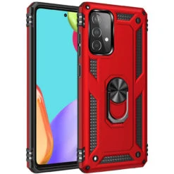 Red Slim Armor 360 Rotating Metal Ring Kickstand Case For Galaxy A52