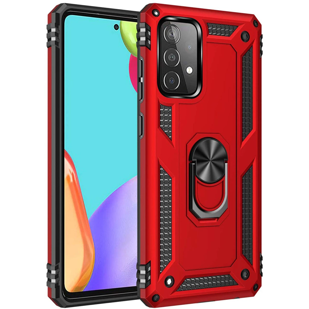 Red Slim Armor 360 Rotating Metal Ring Kickstand Case For Galaxy A52 1 Red Slim Armor 360 Rotating Metal Ring Kickstand Case For Galaxy A52